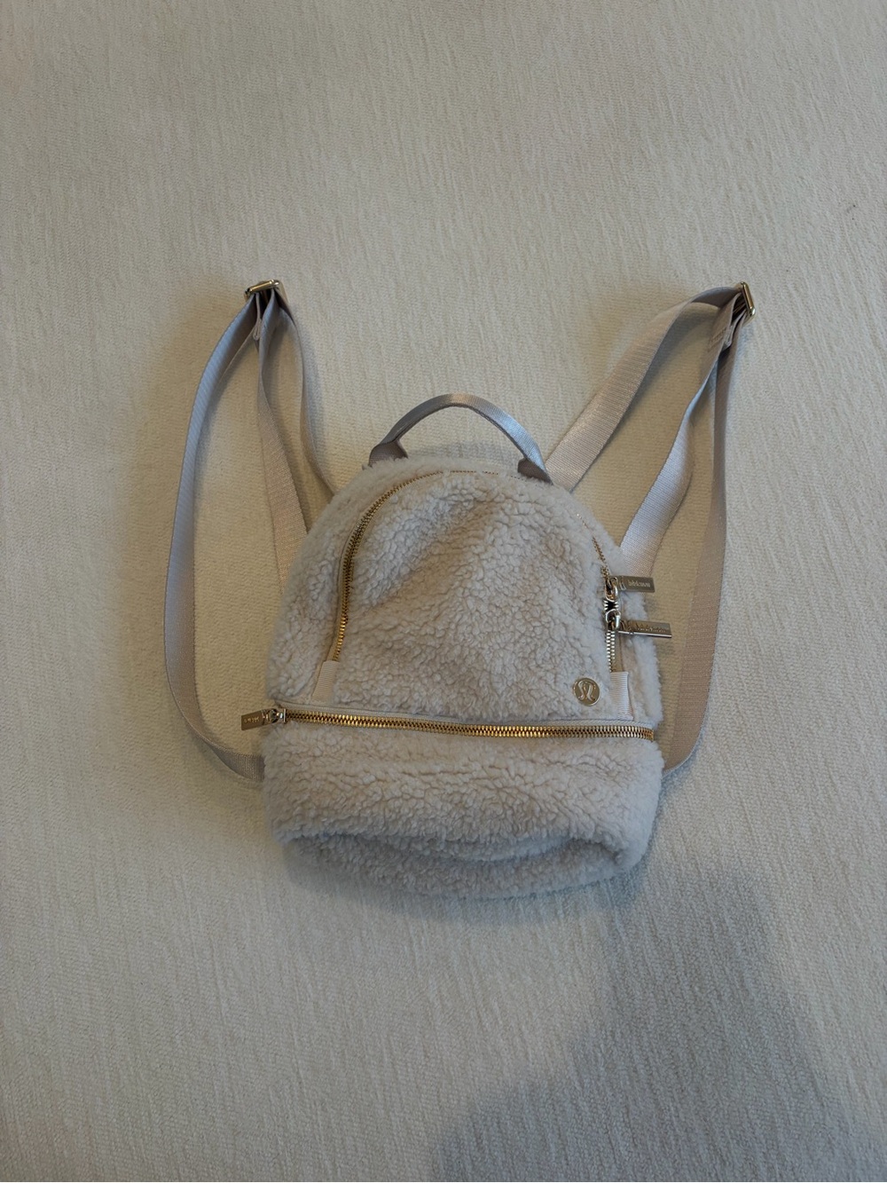 lululemon athletica Cream Sherpa Mini Backpack with Gold Hardware